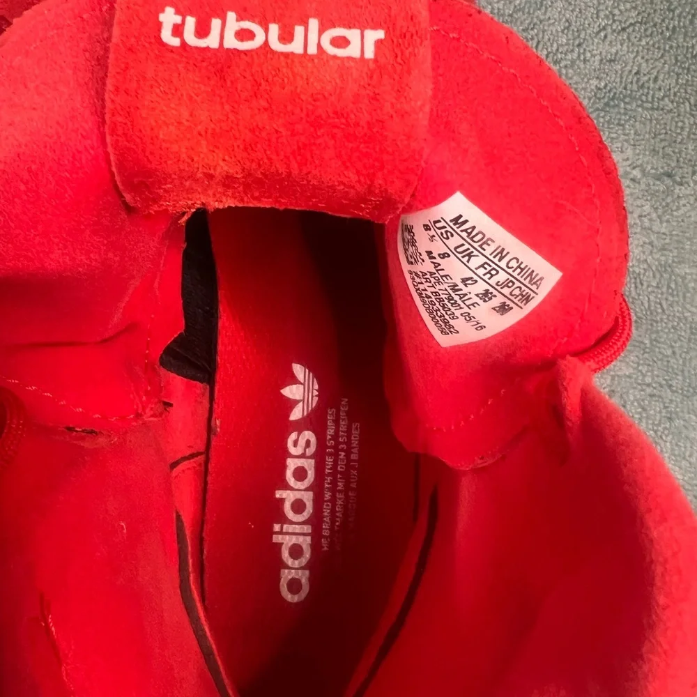 Adidas RED SUADE Tubulars Invader Strap with gum/translucent bottom Size 8.5